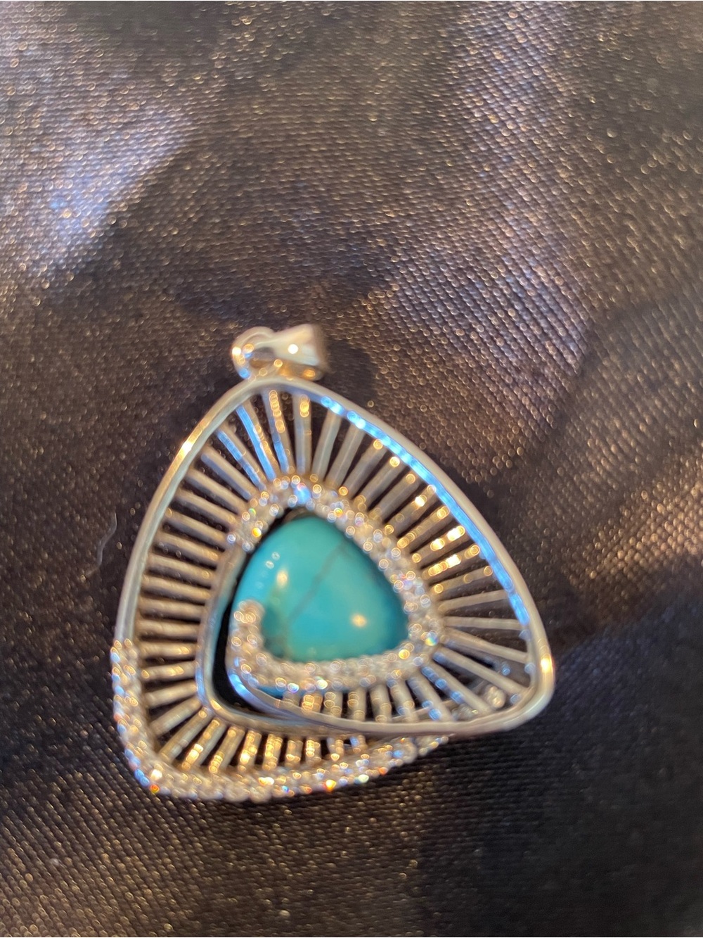 Turquoise Triangle Silver Pendant with Crystal Accents